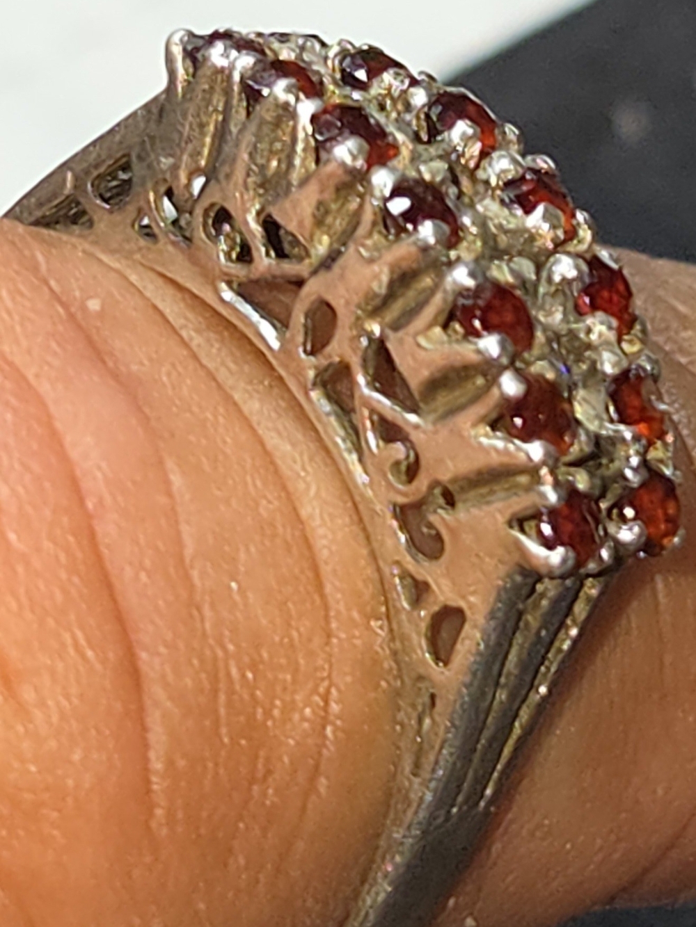 Vintage Garnet  & White Diamond Triple Row Ring